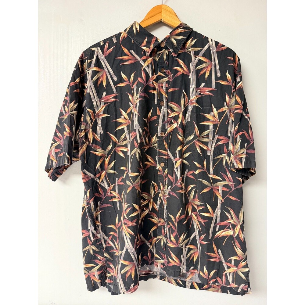Cooke Street Honolulu Hawaiian Shirt Mens 2XL Black Bamboo Print Cotton